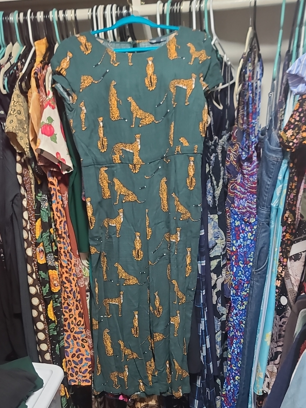 Modcloth Green And Orange Cheetah Print Bold Notion Cropped Jumpsuit Large